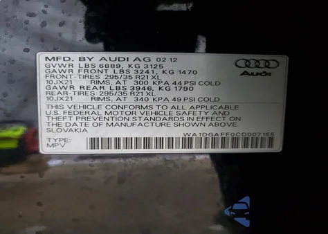 2012 Audi Q7 Prestige z USA, uszkodzony, nr VIN WA1DGAFE0CD007155